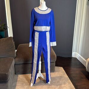 Women’s Sexy Bodycon Blue & Silver Studded Crop Top & Pencil Pants Size XL NWOT